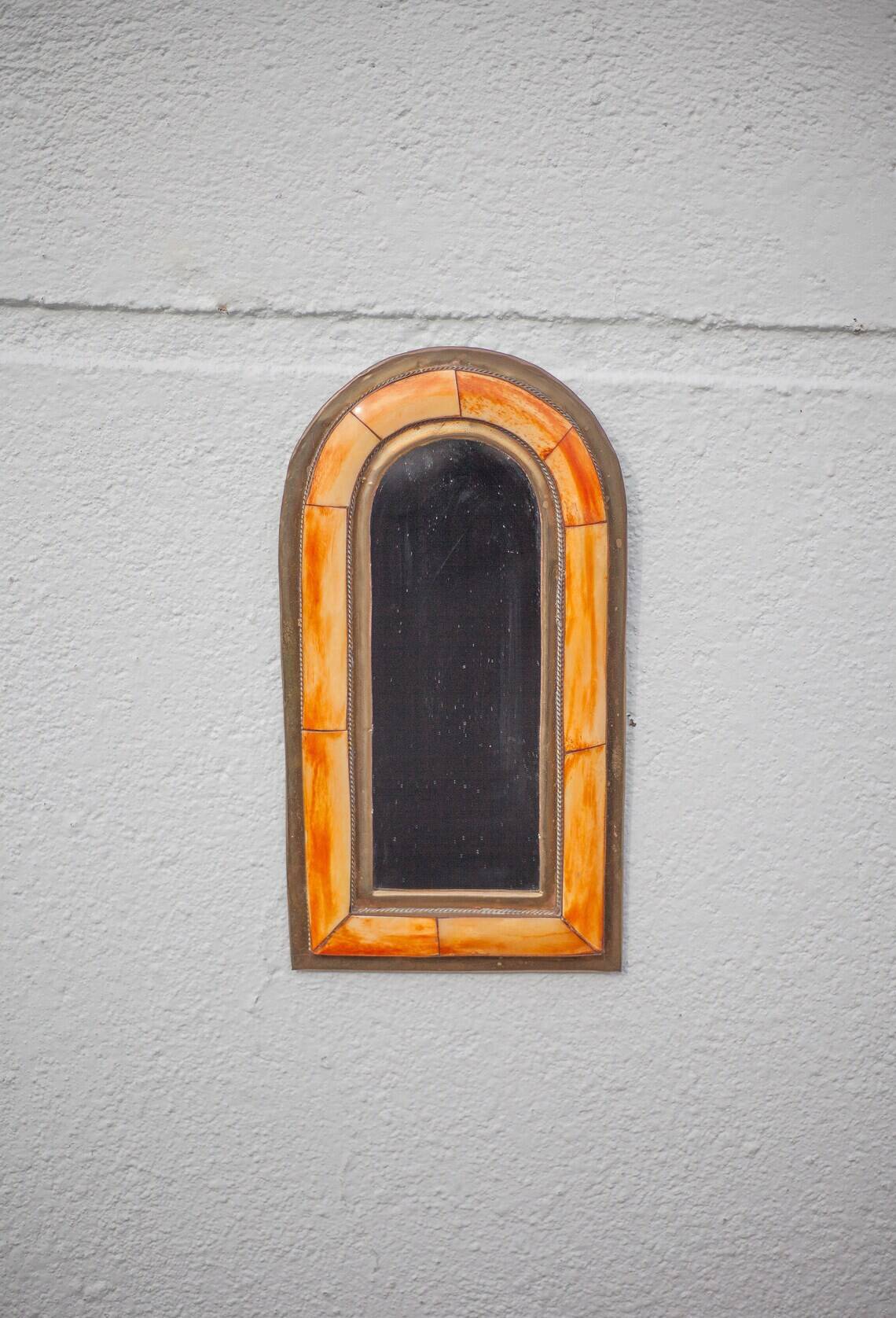 Brass and bone mirror, mirror to hang, wall mounted, Moroccan mirror, interior decoration, home decor