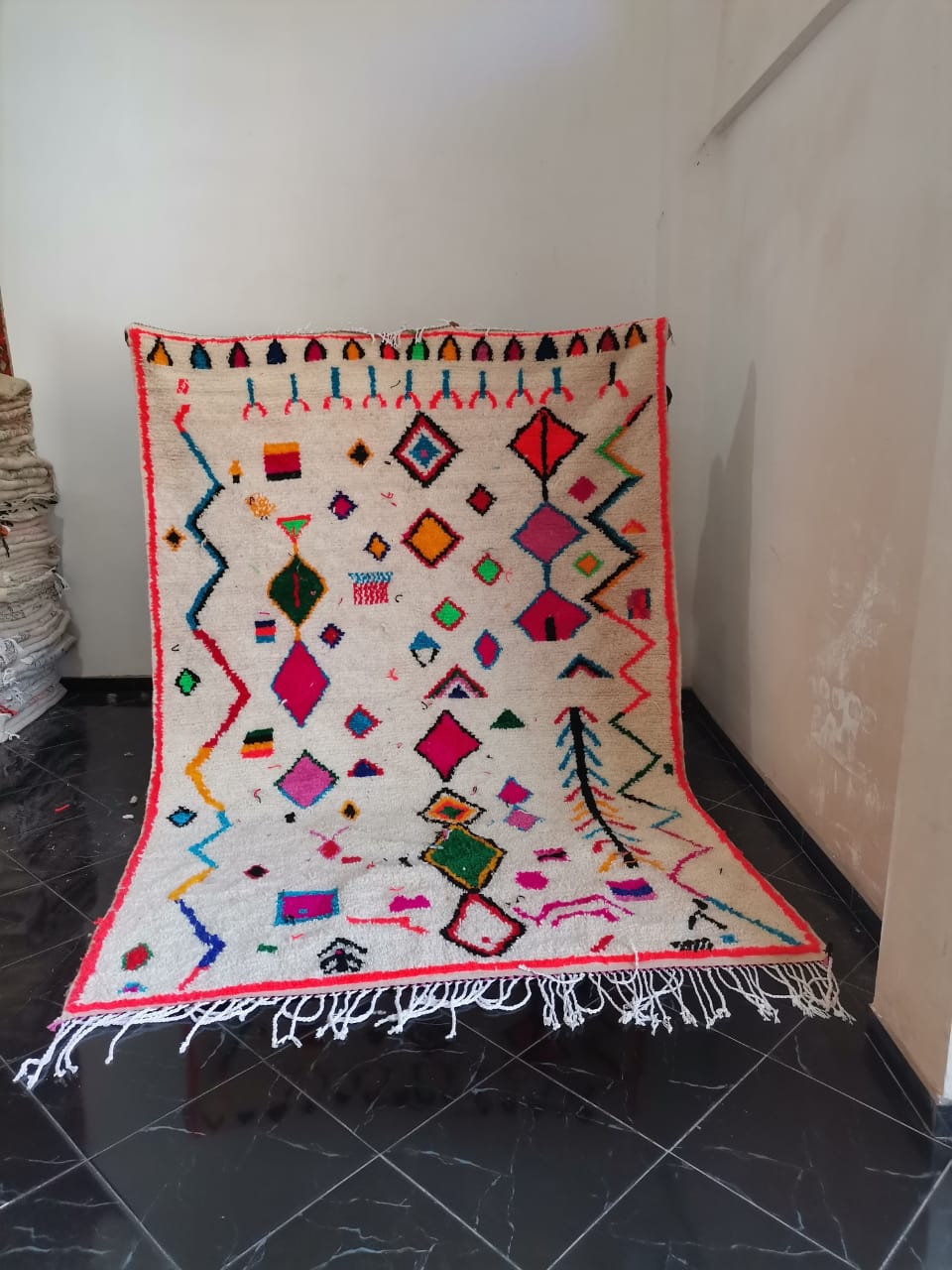 Moroccan Berber carpet azilal multicolored and fluorescent