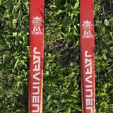 Vintage Esko Järvinen skis with shoes on bindings