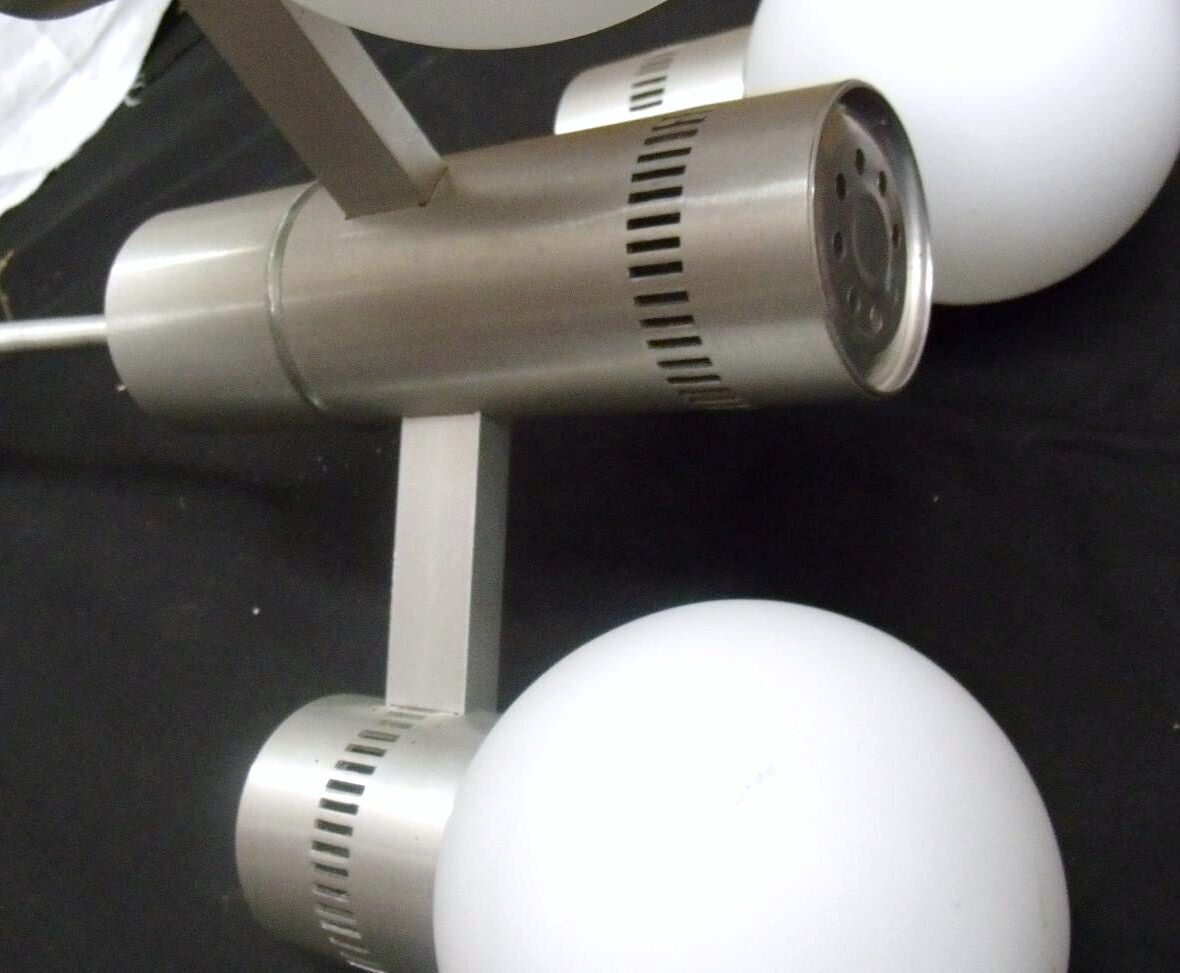 Chandelier suspended three lights 1970 white opaline brushed alu