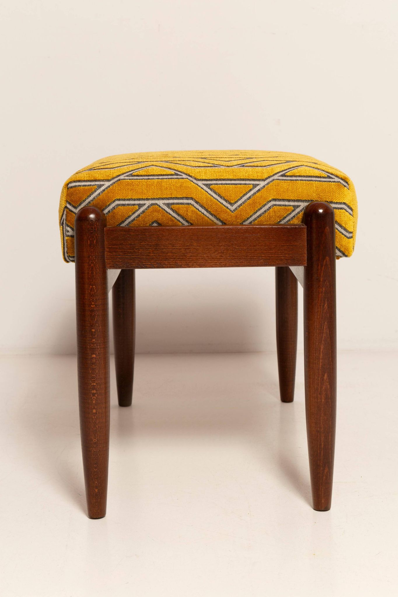 GFM Mid Century Stool in Yellow Jacquard by Casamance, E. Homa, Europe, 1960s