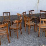 Lot de 16 anciennes chaises bistrot art deco des annees 1930 en bois clair