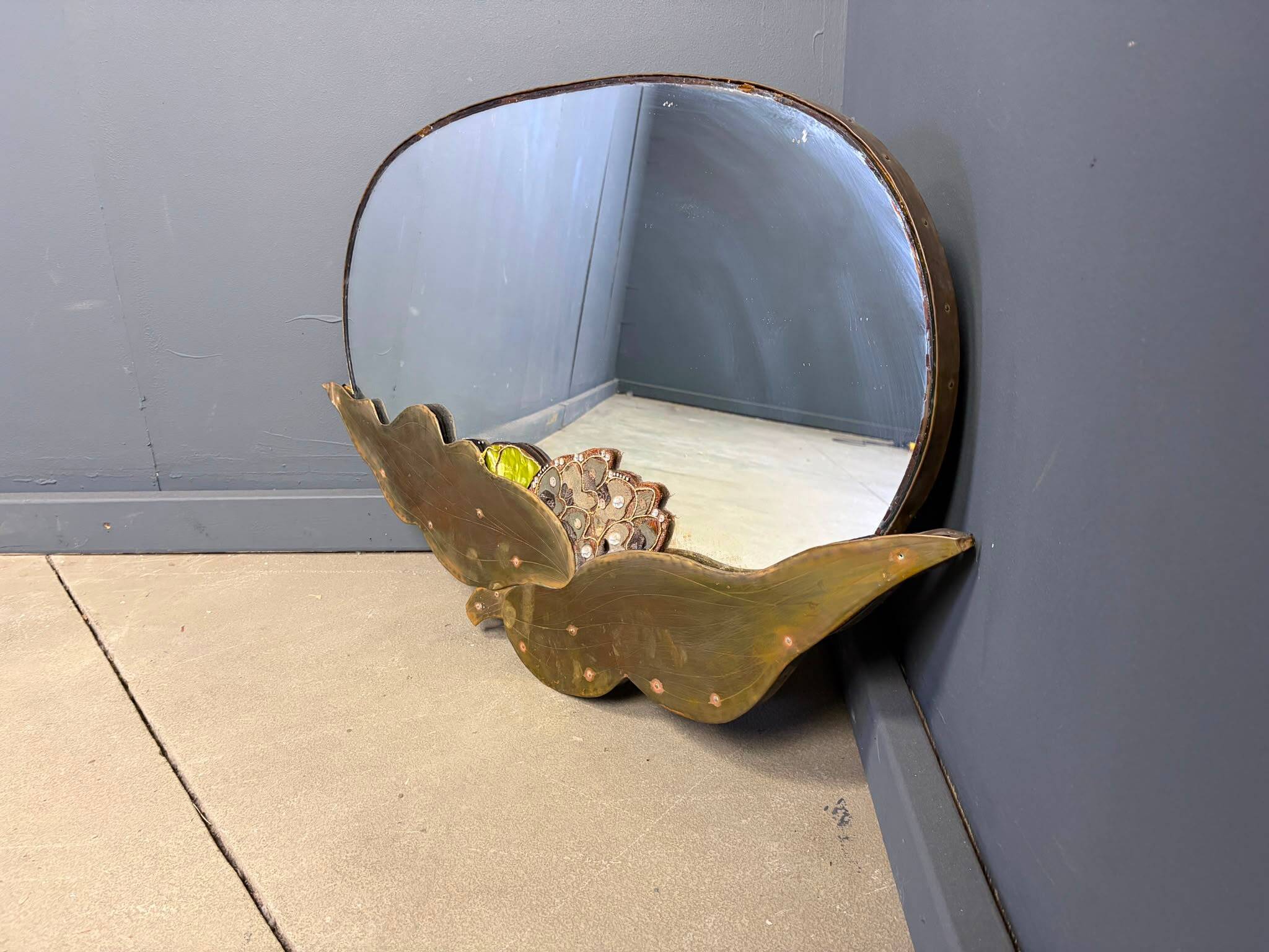 Vintage brass floral mirror, 1960s