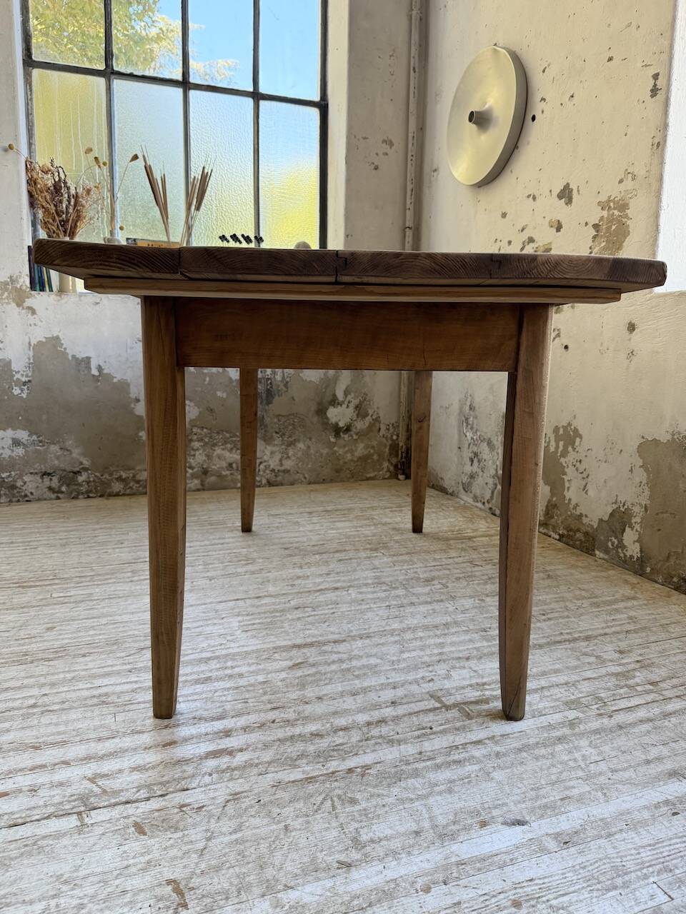 1950s pine and oak farmhouse table with multiple drawers