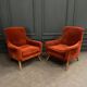 Pair of Scandinavian work armchairs from the 60s in velvet and compass legs