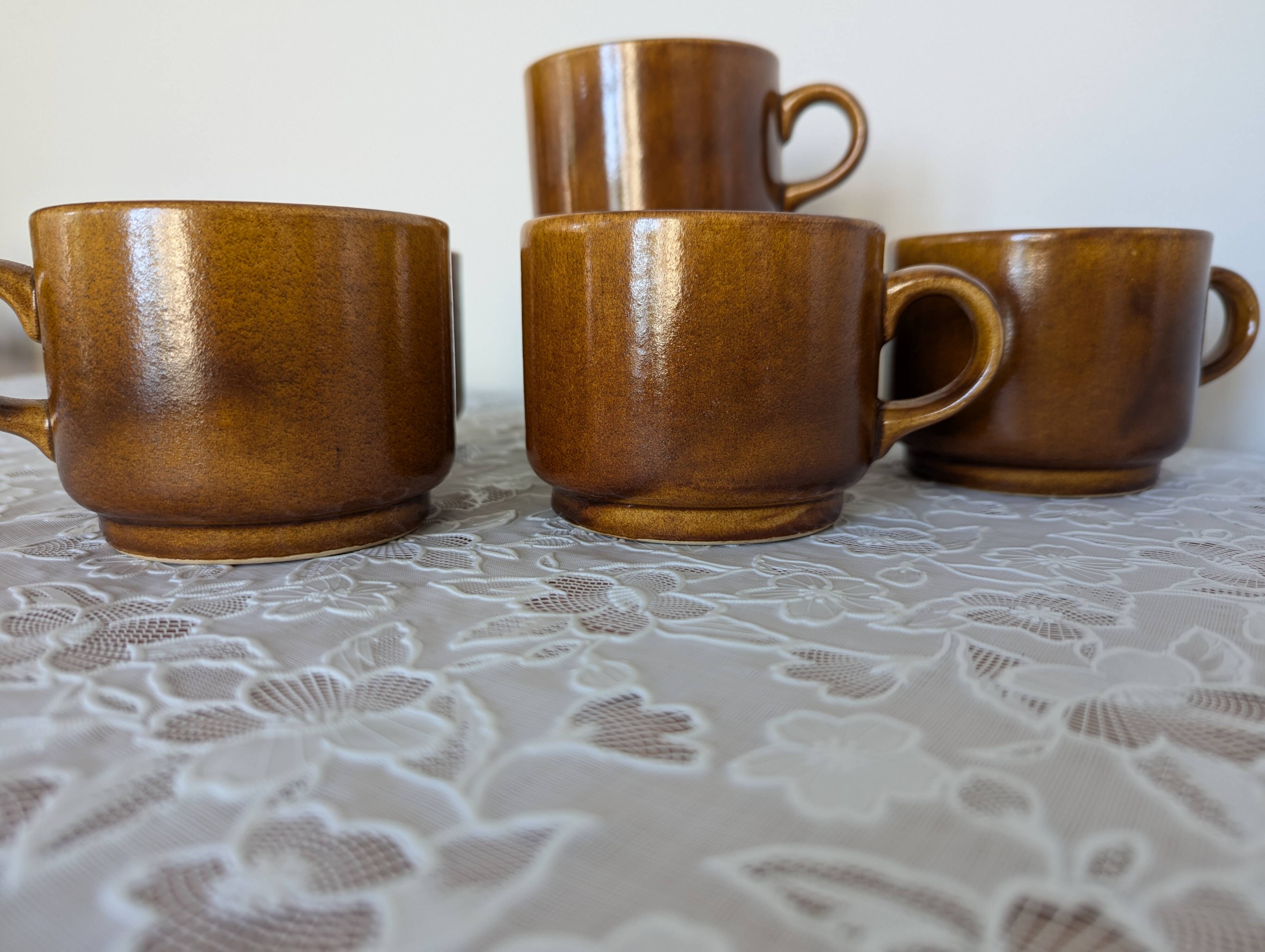 6 vintage stoneware cups