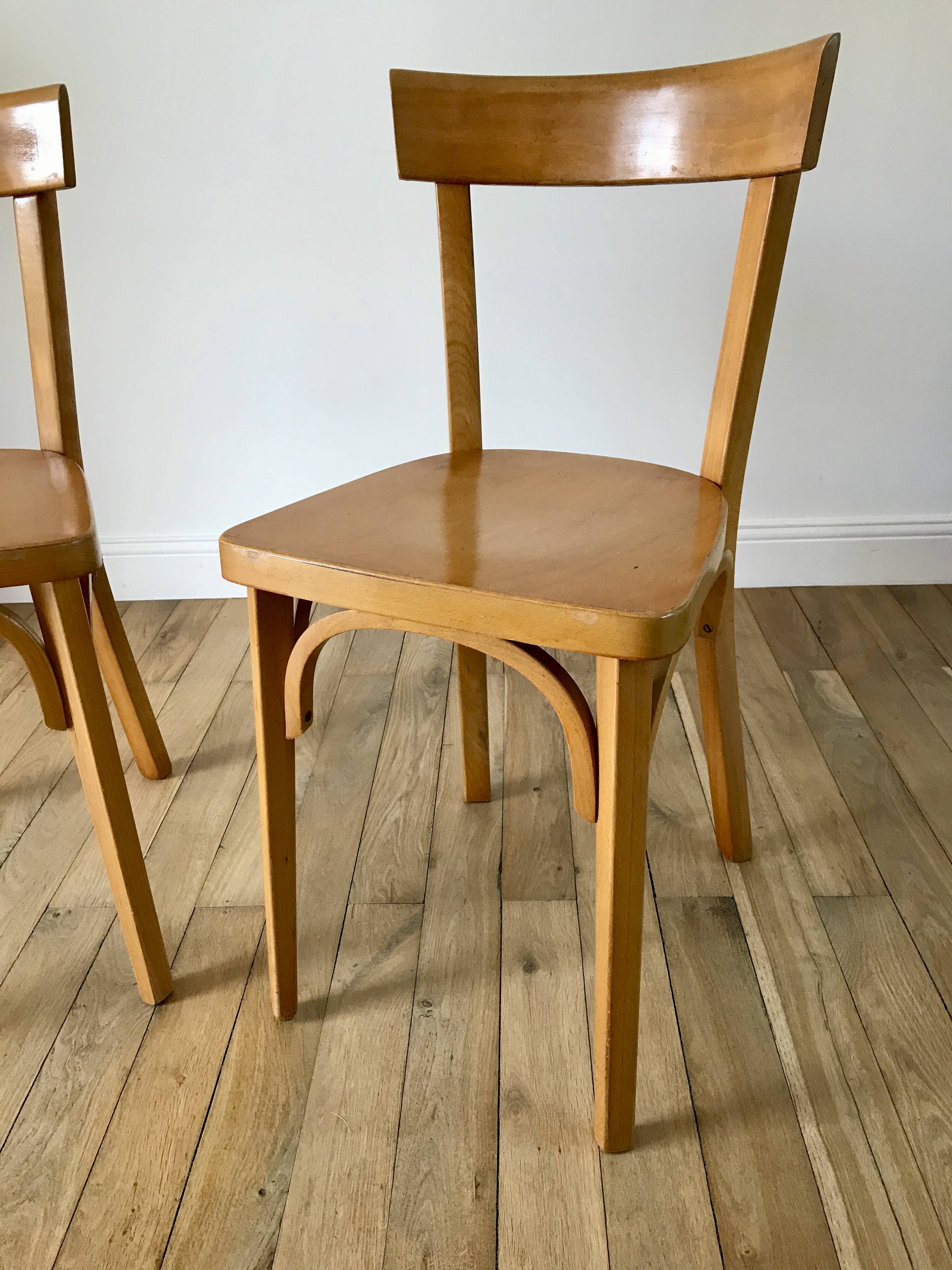 Set of 4 baumann bistro chairs in blond wood / honey stamped 40-50 years