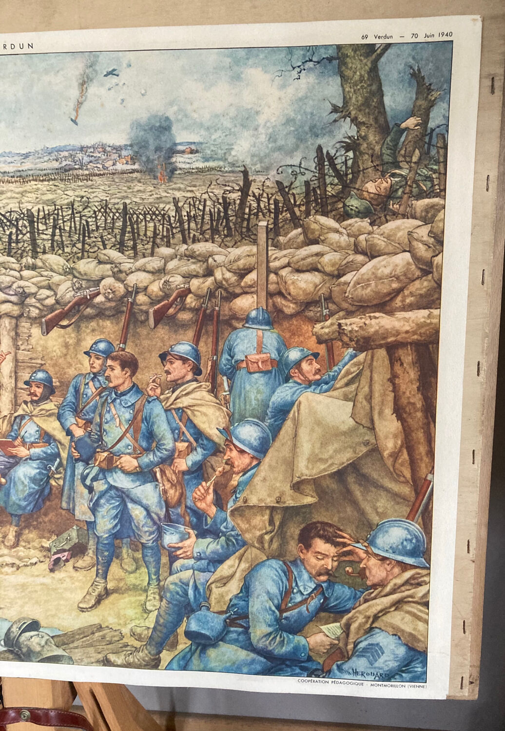 Double-sided school poster signed herouar collection rossignol verdun june 1940