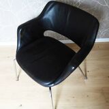 Armchair with leather and chrome armrests