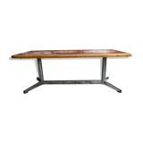 Coffee table with chrome legs and ceramic & wood top, vintage 70s