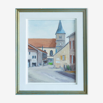 Oil on canvas painting HST village