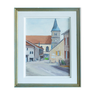 Oil on canvas painting HST village