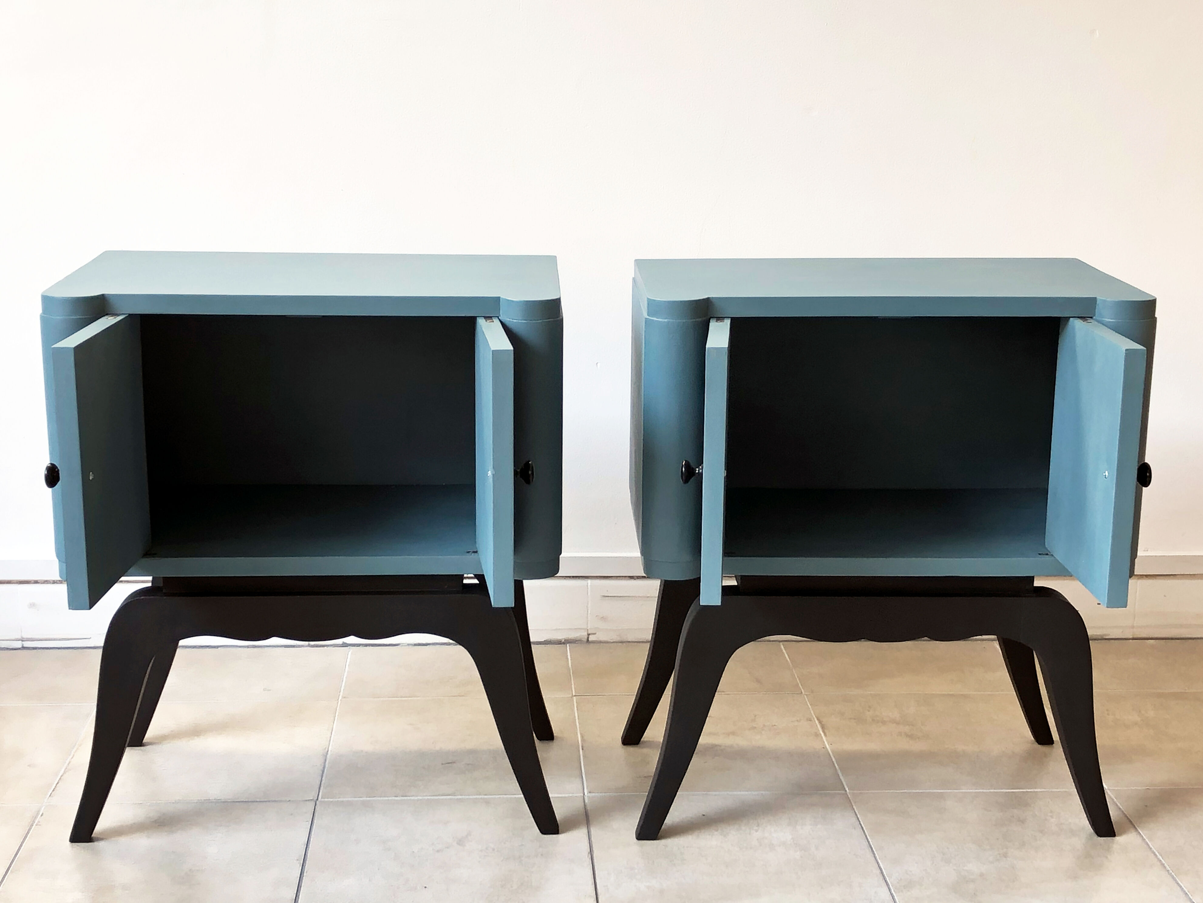 Pair of nightstands Seigaiha blue