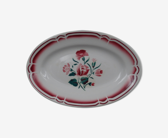 Ravier en faïence de Digoin Sarreguemines-Décor de fleurs rose vers 1940