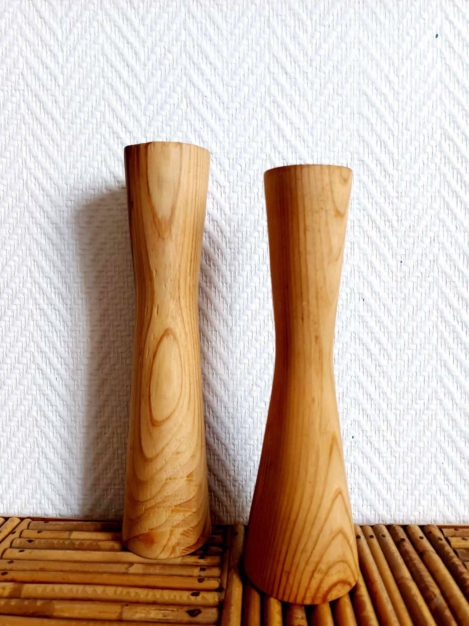 Scandinavian brutalist wooden candle holders