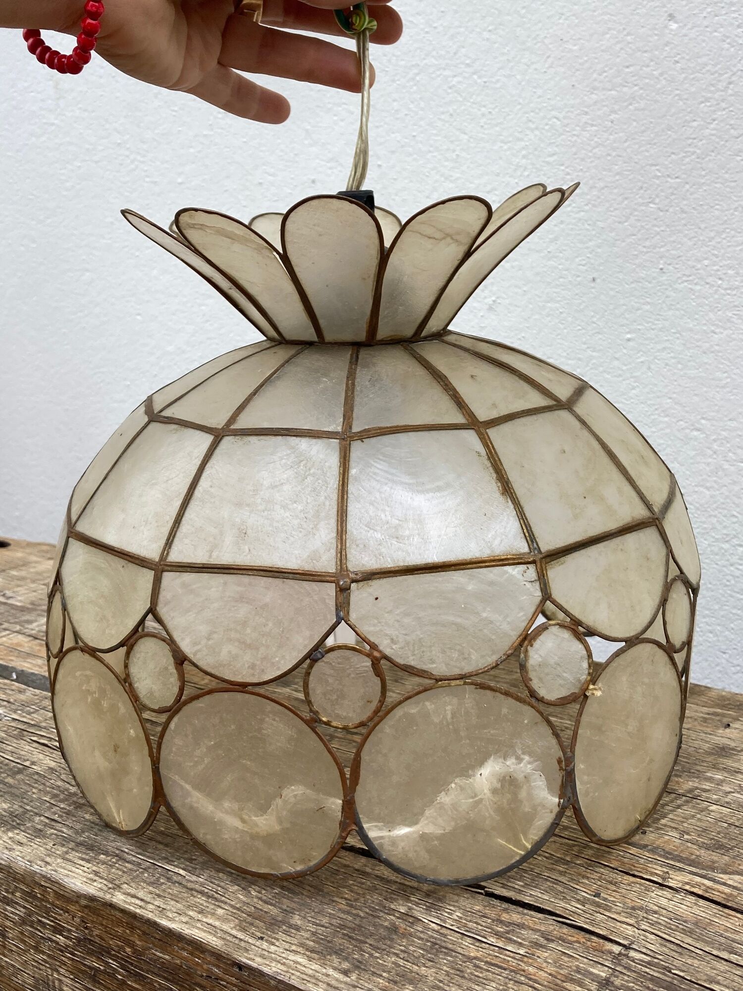 Mother-of-pearl and brass pendant lamp vintage circa 1960