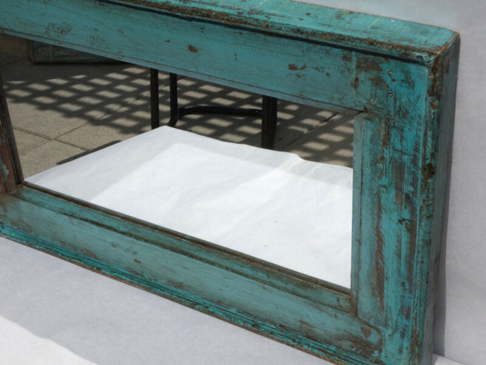 Mirror wood old teak patina blue 57x3x34cm 1