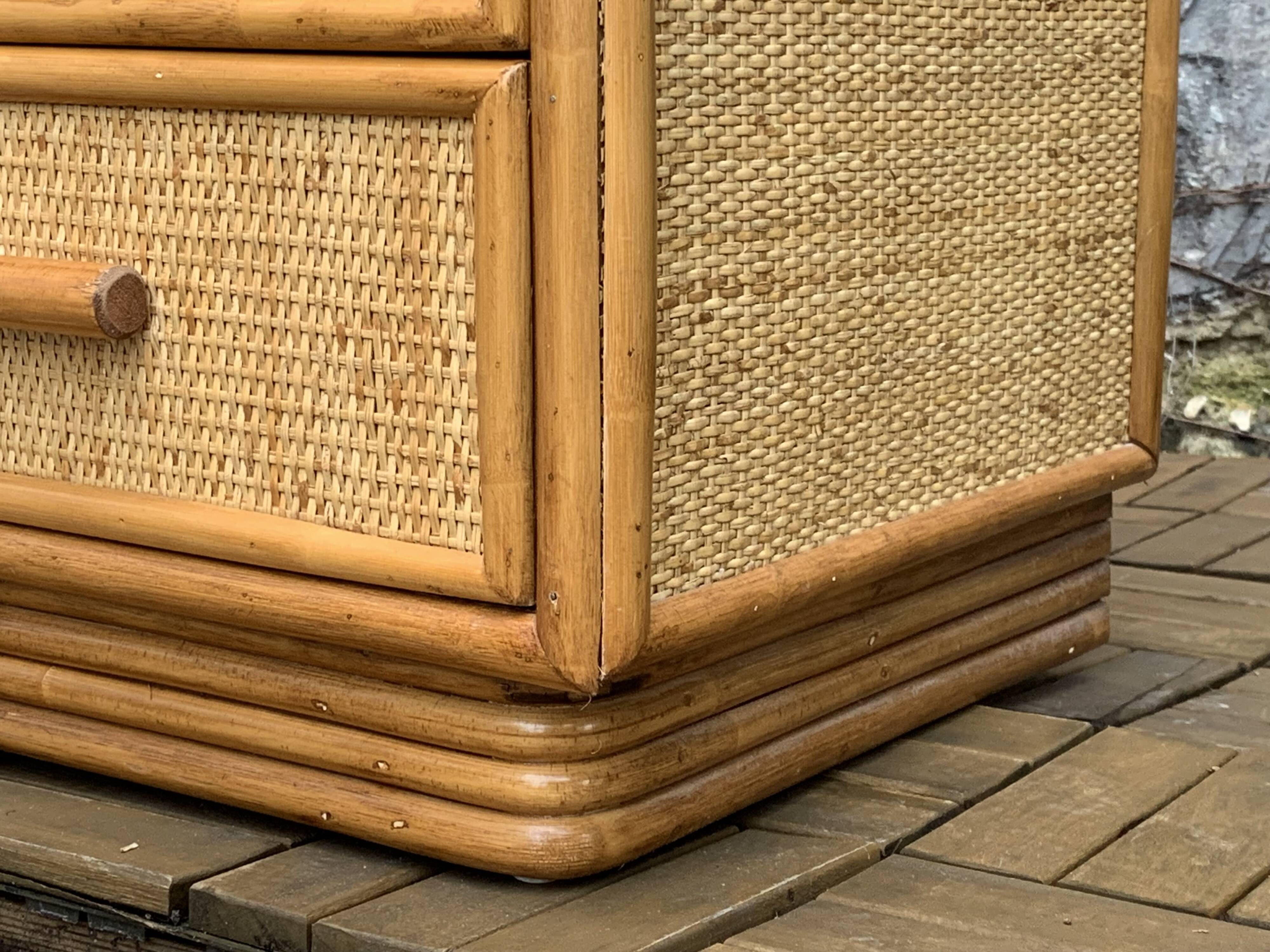 Vintage rattan and woven wicker chest of drawers 1970