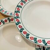 X5 hollow plate with green and red flowers -ceranord-made in france