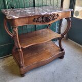 Carved walnut console marble top of the nineteenth century