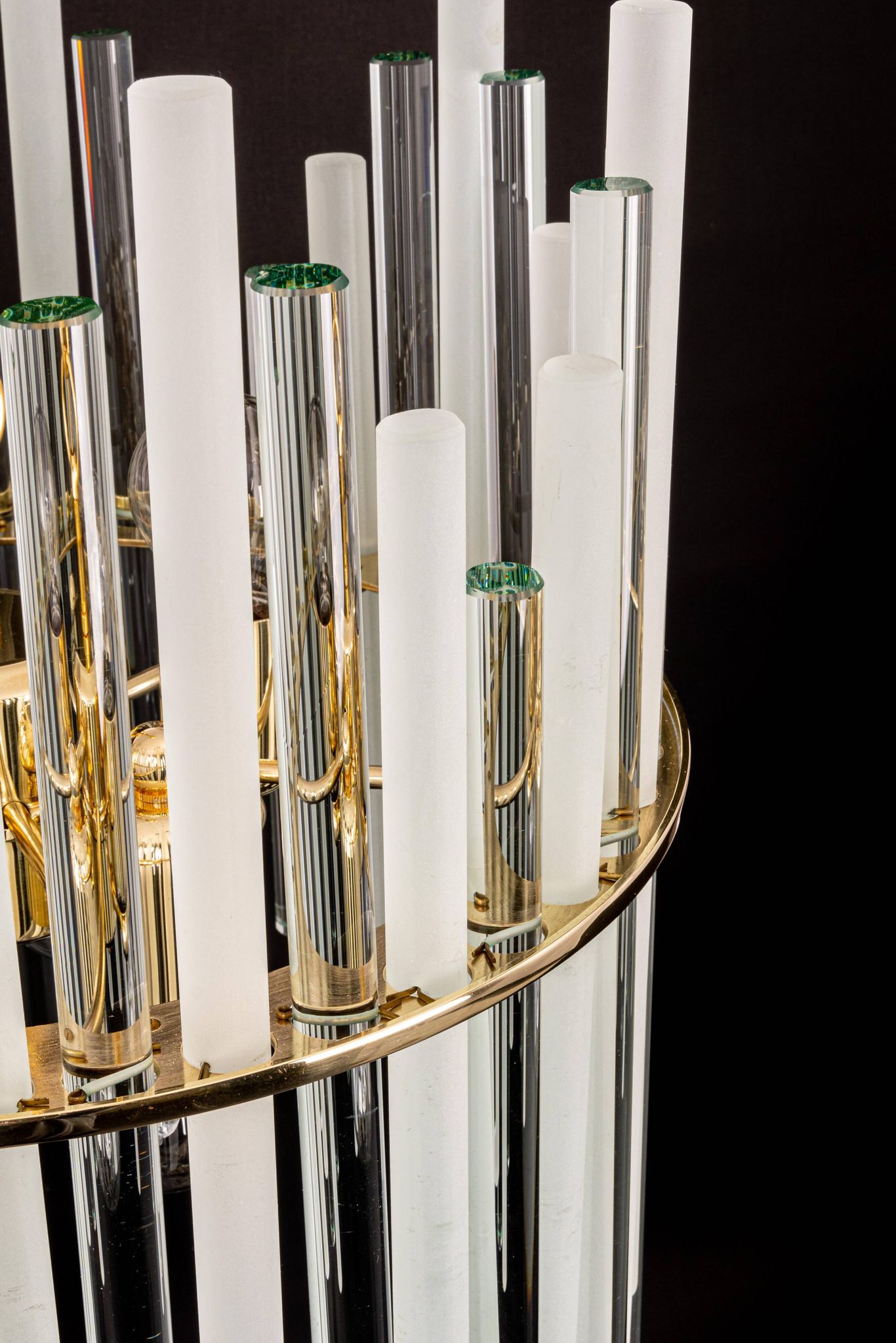 golden brass chandelier with crystal glass rods by C. Palme, Germany, 1970s.