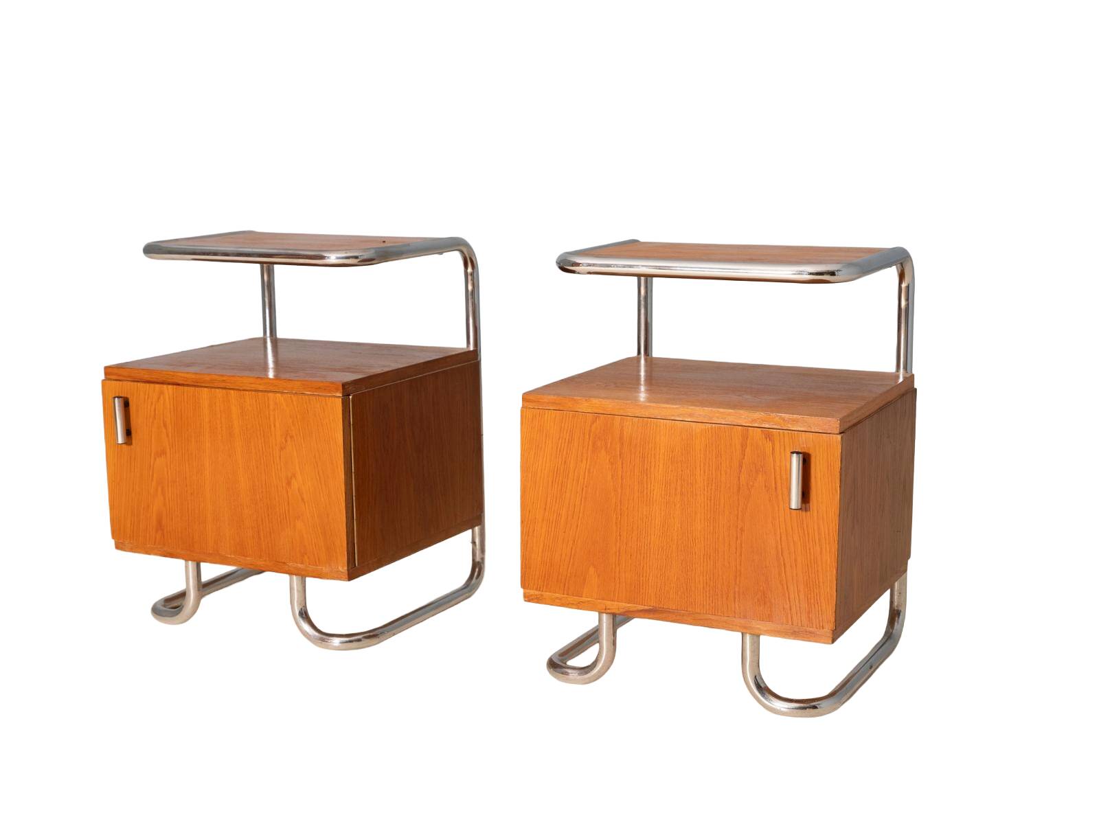Pair of Chromed Nightstands, Vichr & spol, 1950s, Czechoslovakia