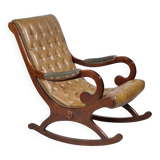 Vintage Chesterfield Design Leather Rocking Chair in Wood, 1920s