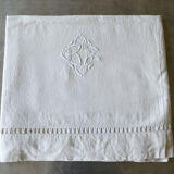 Drap ancien en lin brodé