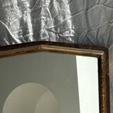 Small antique English rectangular mirror with pediment and oak frame