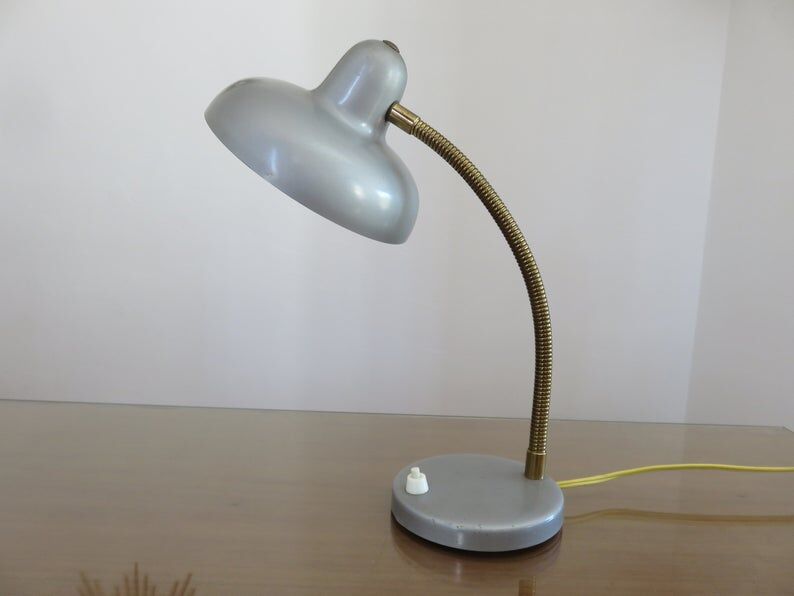 Silver grey metal lamp 50 60s