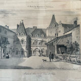 Old lithograph engraving House of Henry II and Diana of Poitiers