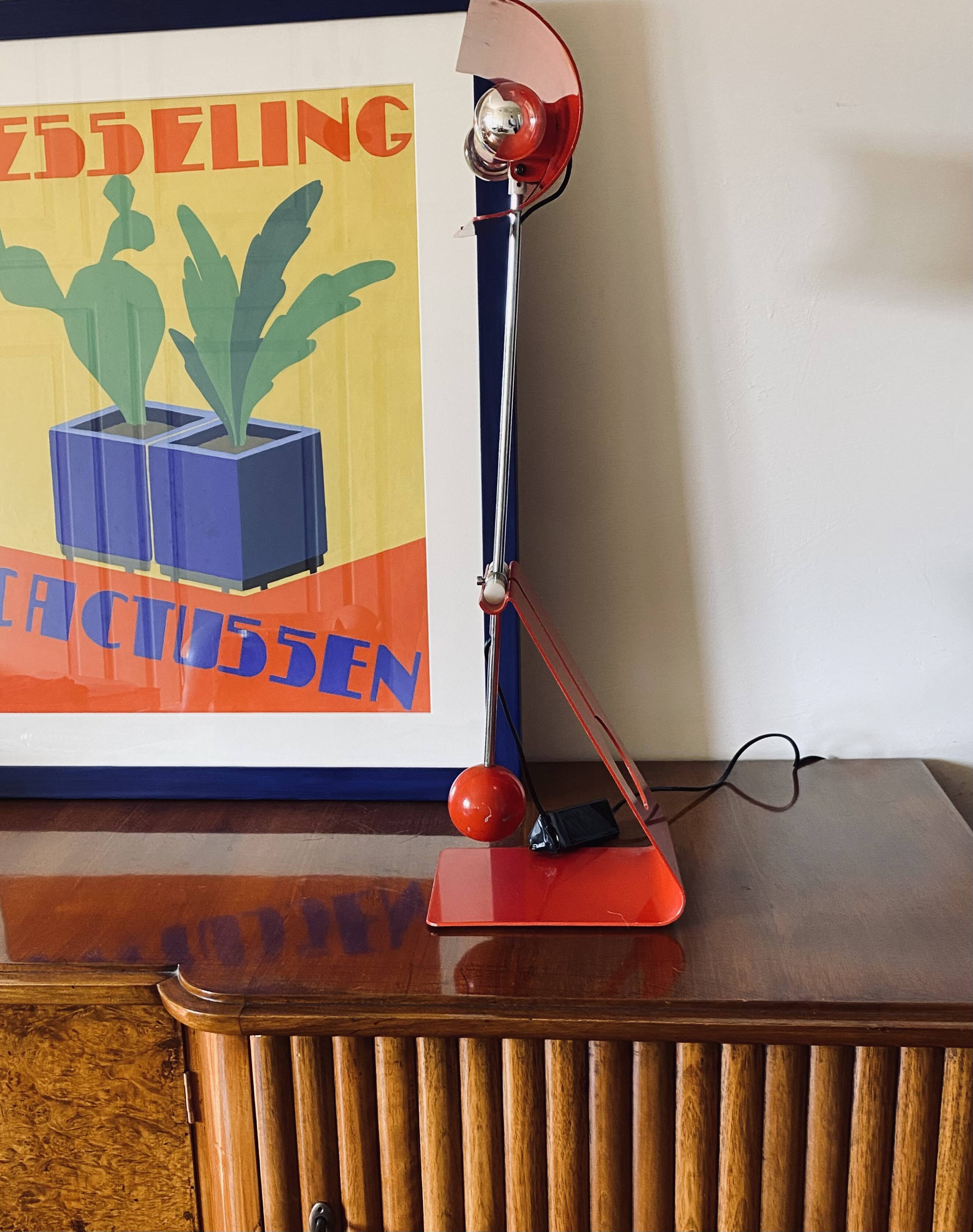 Mauro Martini, red 'Picchio' woodpecker table lamp, F.lli Martini Italy 1970s