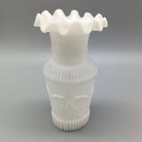 Pair of small antique white opaline fairground vases, vintage, french