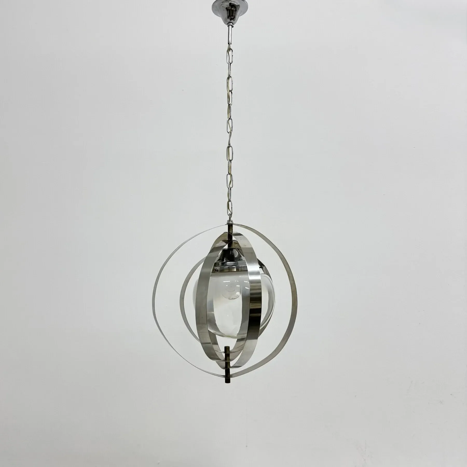 Mid-century glass sphere hanging pendant glass lamp design 1970’s space age Italy