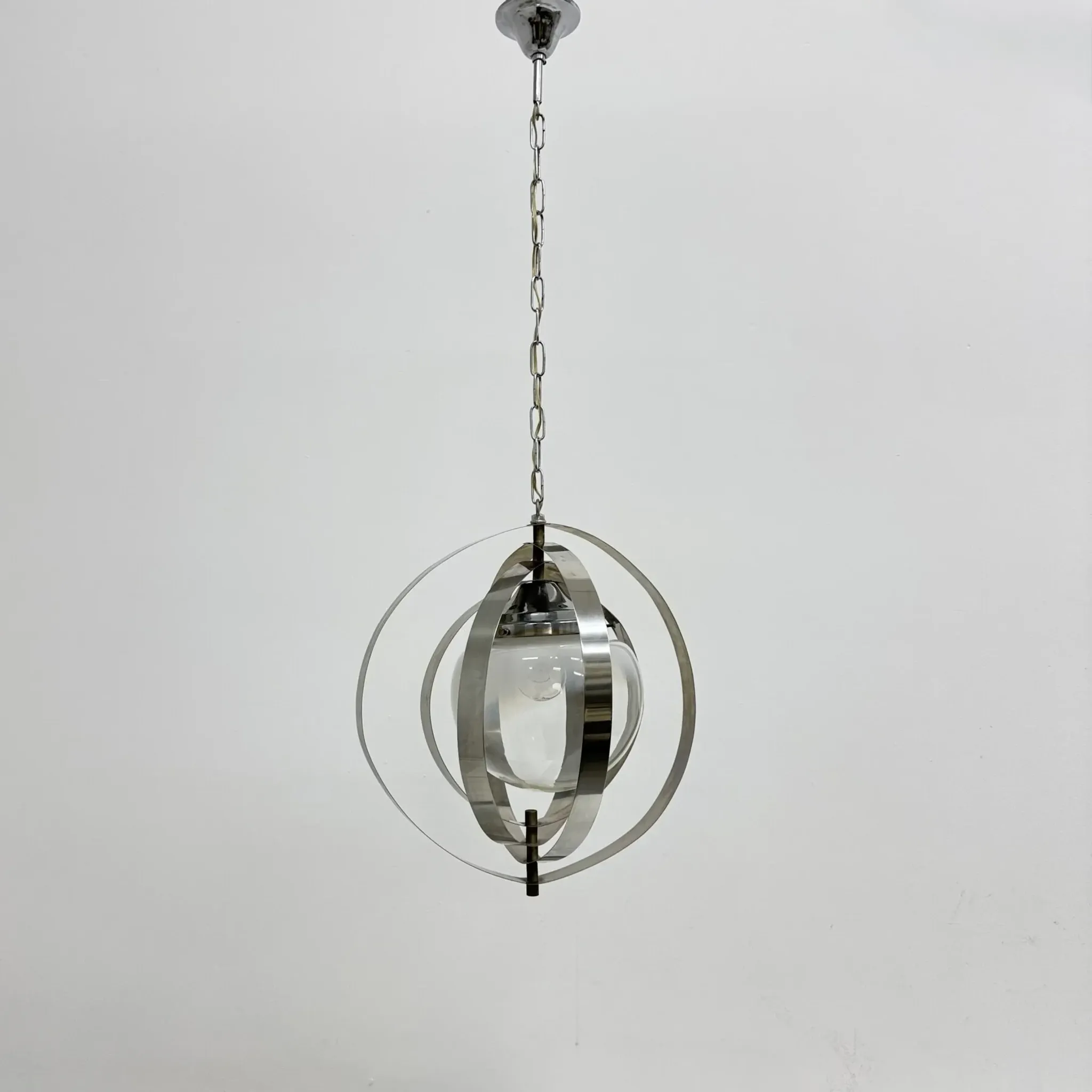 Mid-century glass sphere hanging pendant glass lamp design 1970’s space age Italy