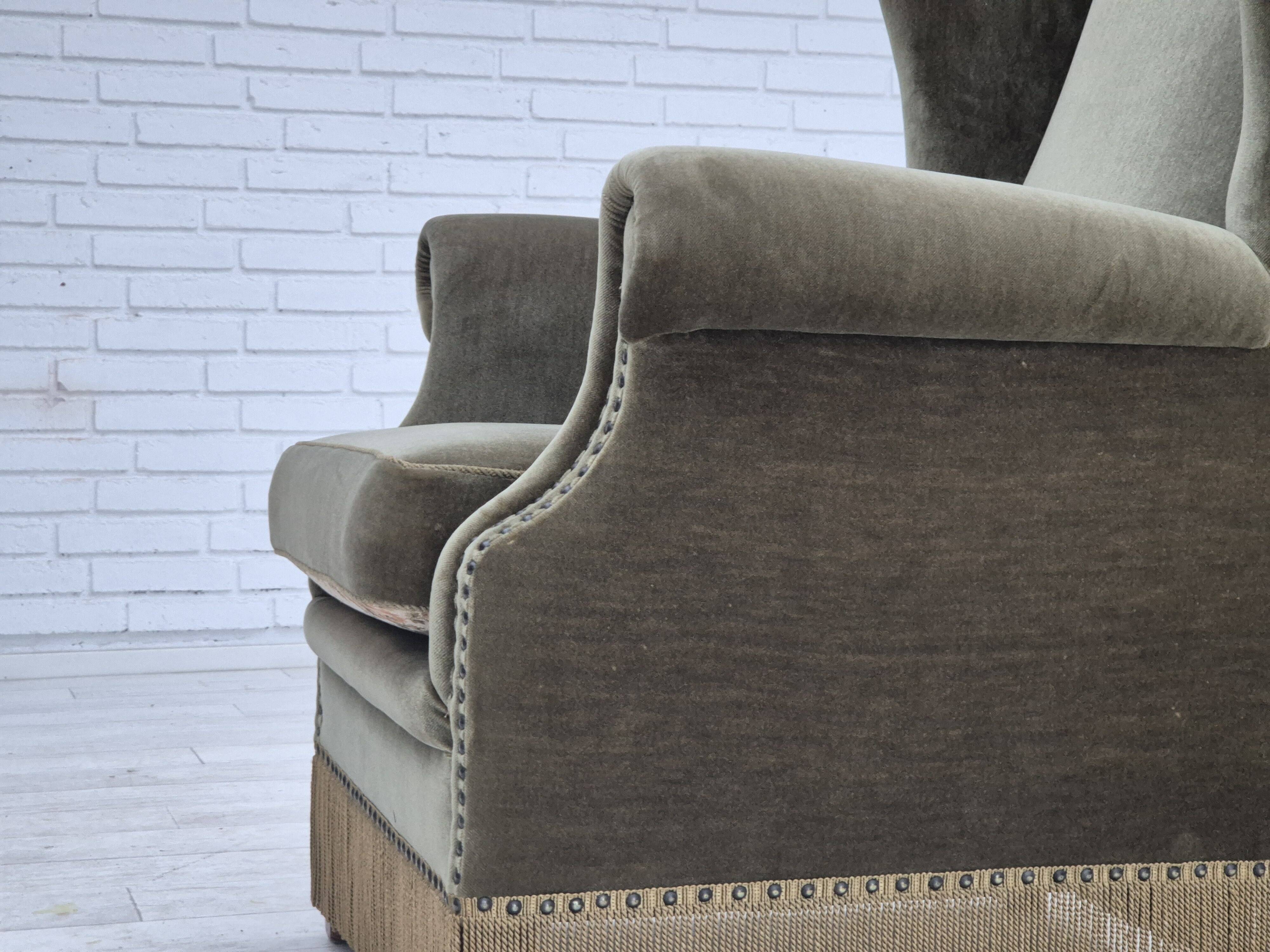 1970s, Danish highback armchair, original condition, furniture velour, double sided seat cushion.