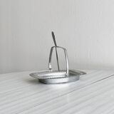 Antique butter or jam dish in silver-plated metal and chiseled glass