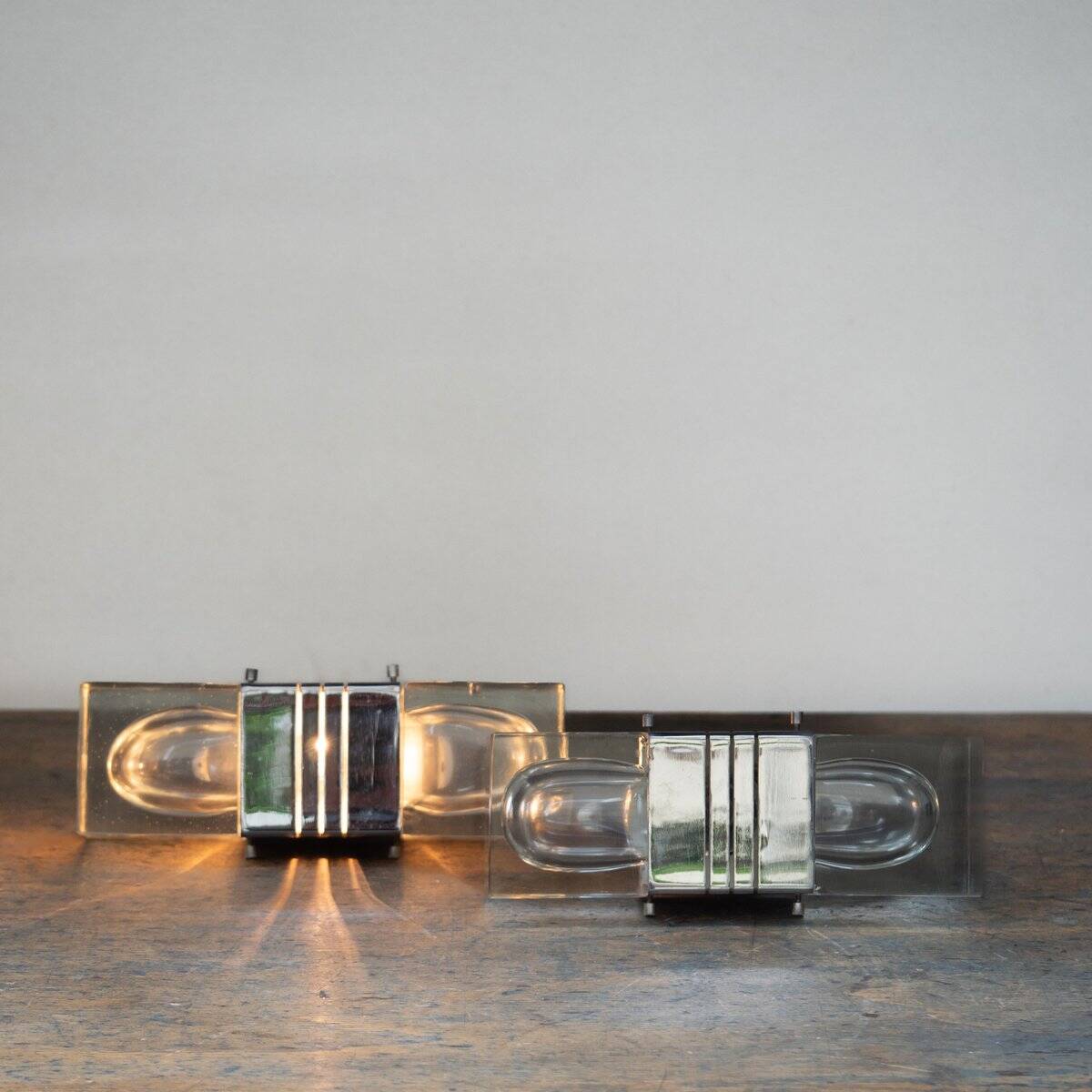 Murano glass wall lamps with chrome brass, Italy, 1970s, set of 2.