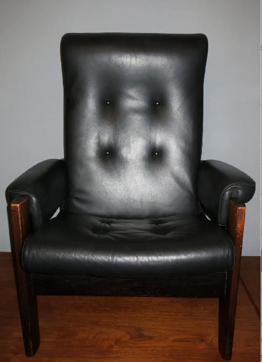 Mid century Danish leather reclining lounge chair