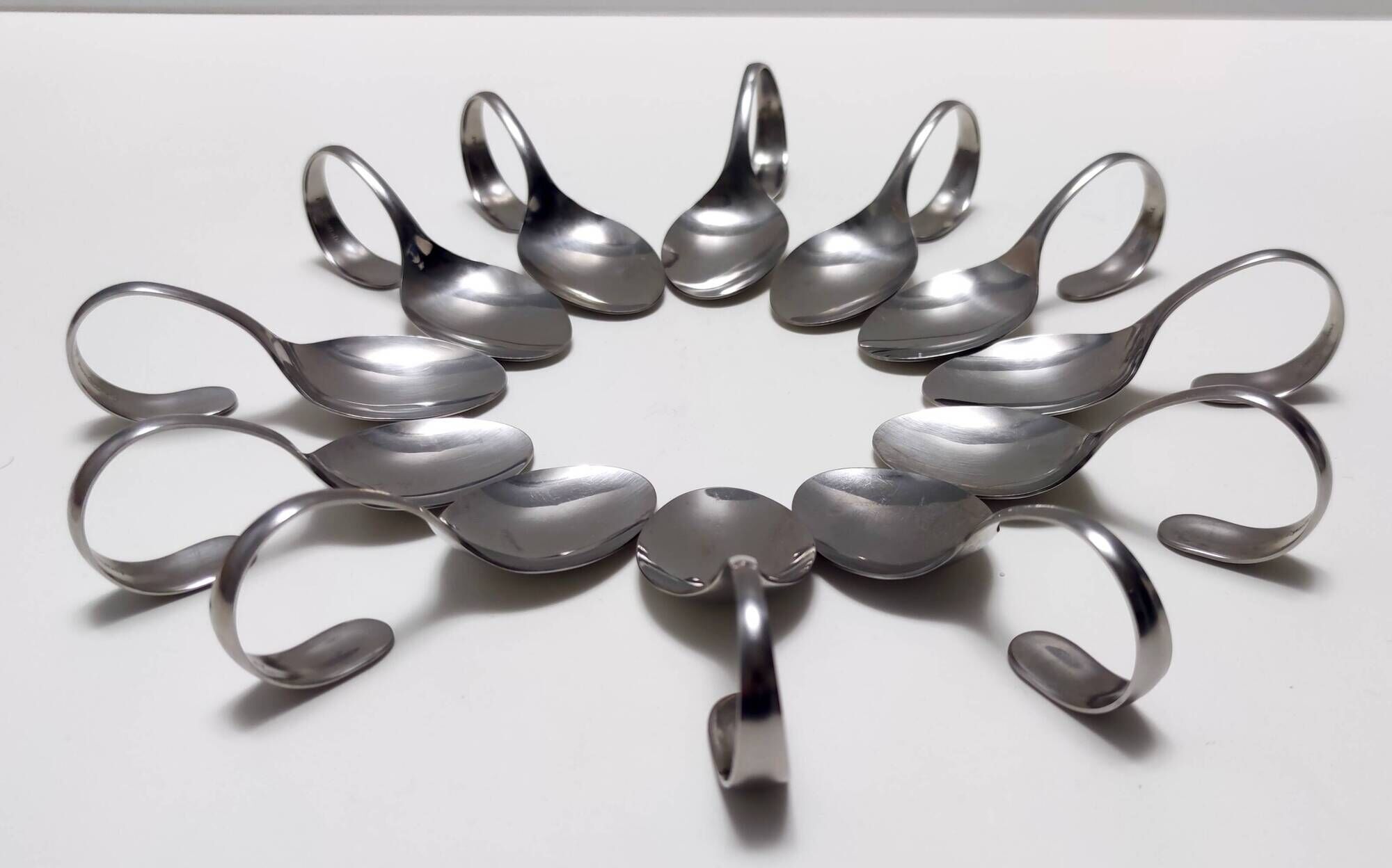 Postmodern Set of Twelve Steel Serving Spoon by Pinti, Italy, 1980s