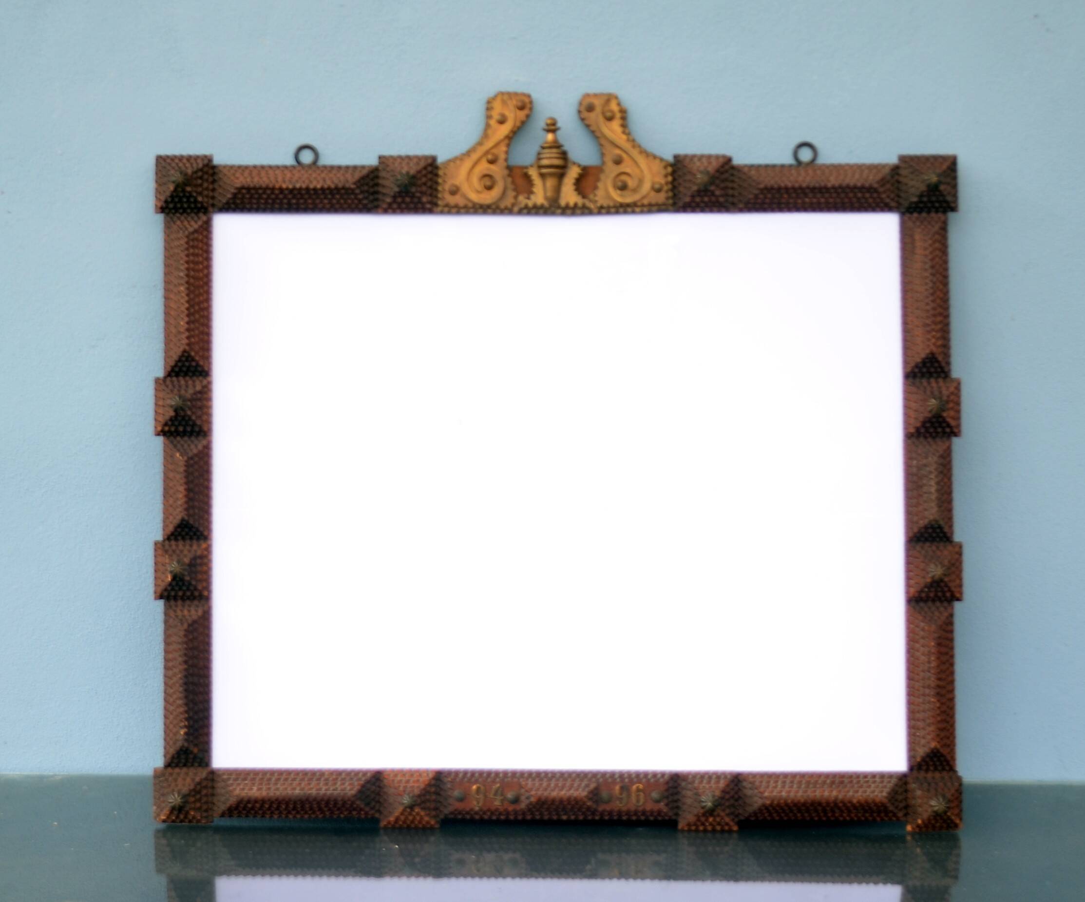 Super large Mirror Tramp Art Framed with brass elements 94 96 Prussia