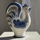 Vintage white ceramic carafe with blue Gjel-style decoration, USSR.