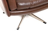 Danish swivel lounge chair in brown leather