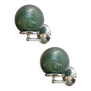 Pair of Contemporary Green “Ballotton” Murano Glass Wall Sconces
