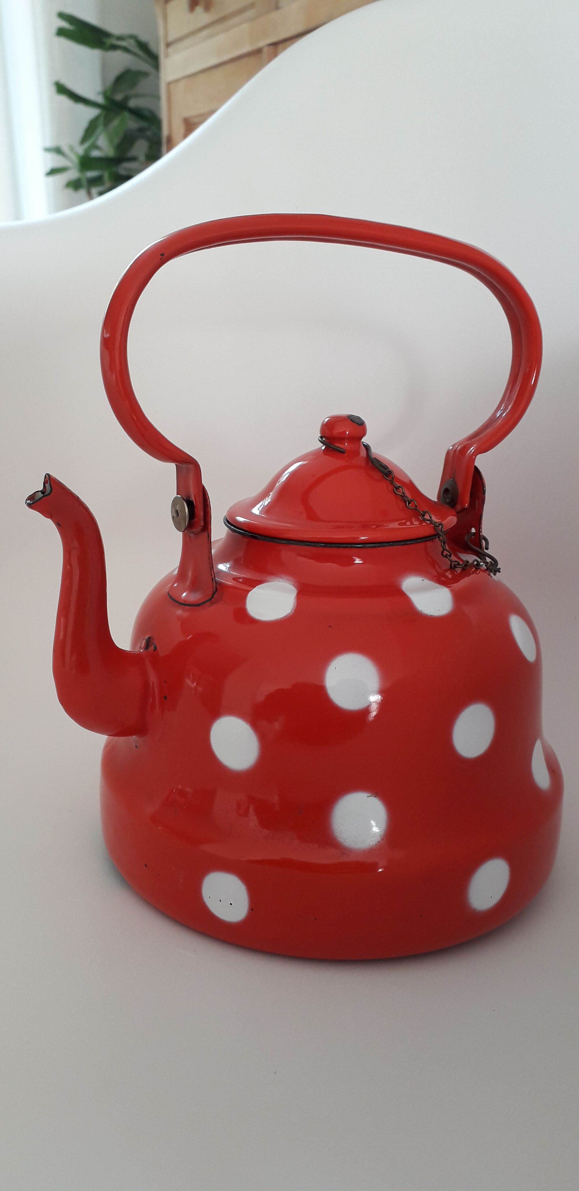 Enamelled polka dot teapot
