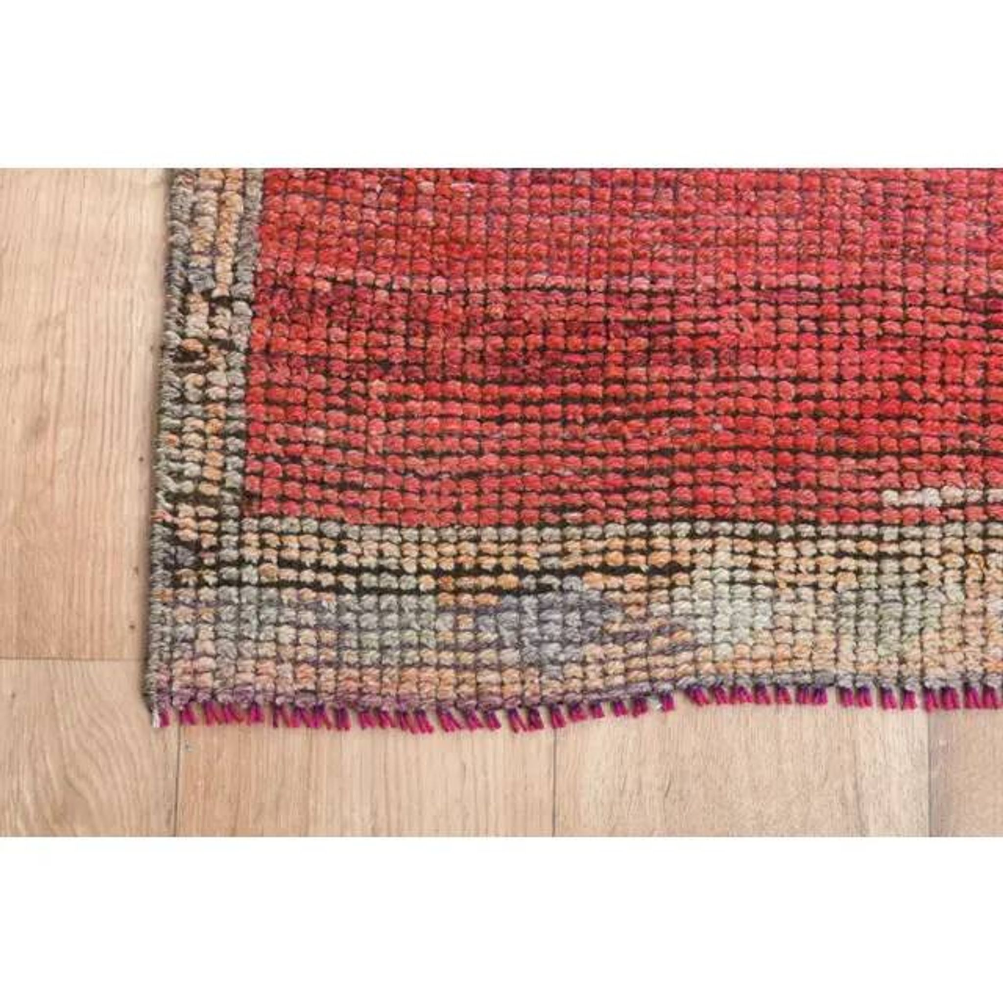 1970s Turkish Oushak Handmade Wool Cotton Red Runner Rug 83x272