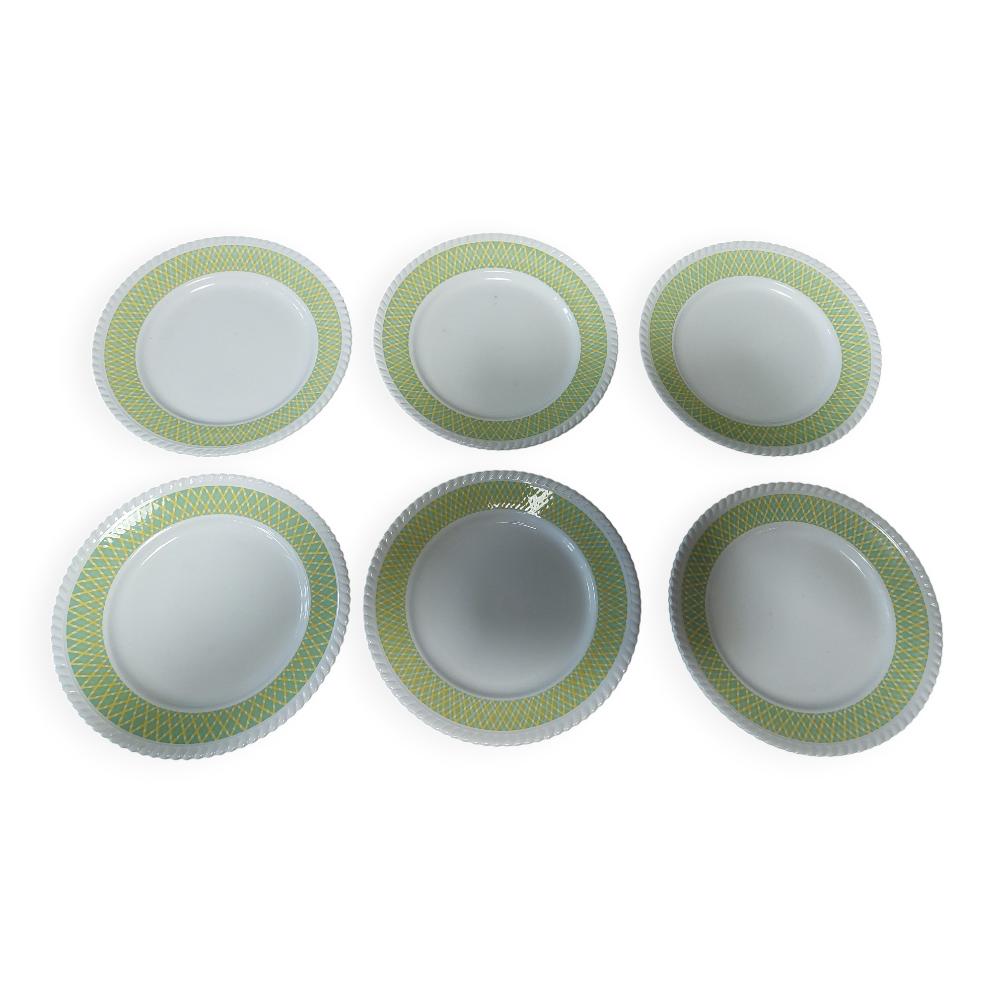 Set of six flat plates in Badonviller ironstone earthenware, Am model