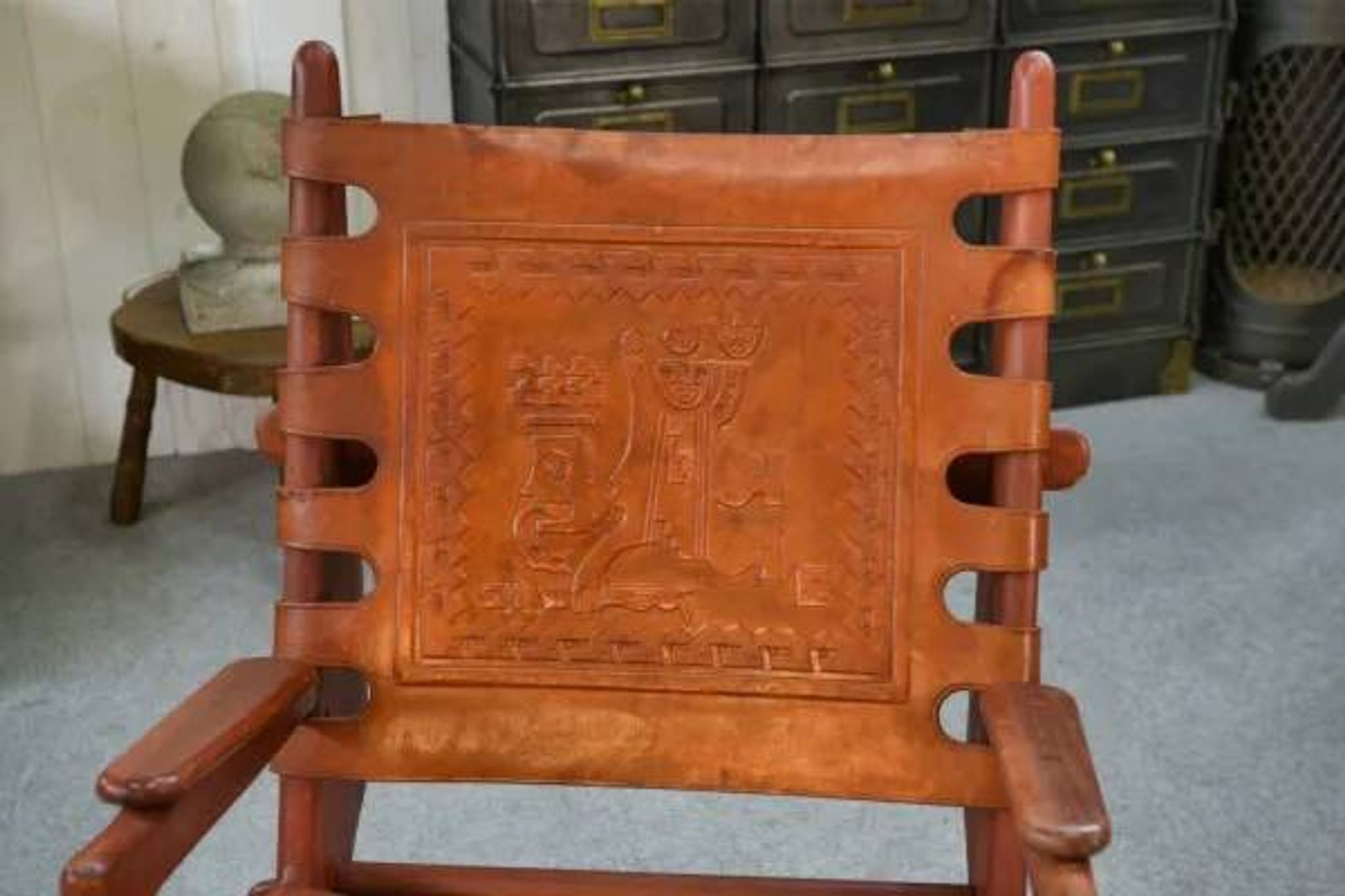 Armchair by Angel Pazmino in wood and red leather 1960's