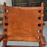 Armchair by Angel Pazmino in wood and red leather 1960's