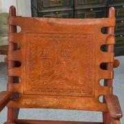 Armchair by Angel Pazmino in wood and red leather 1960's